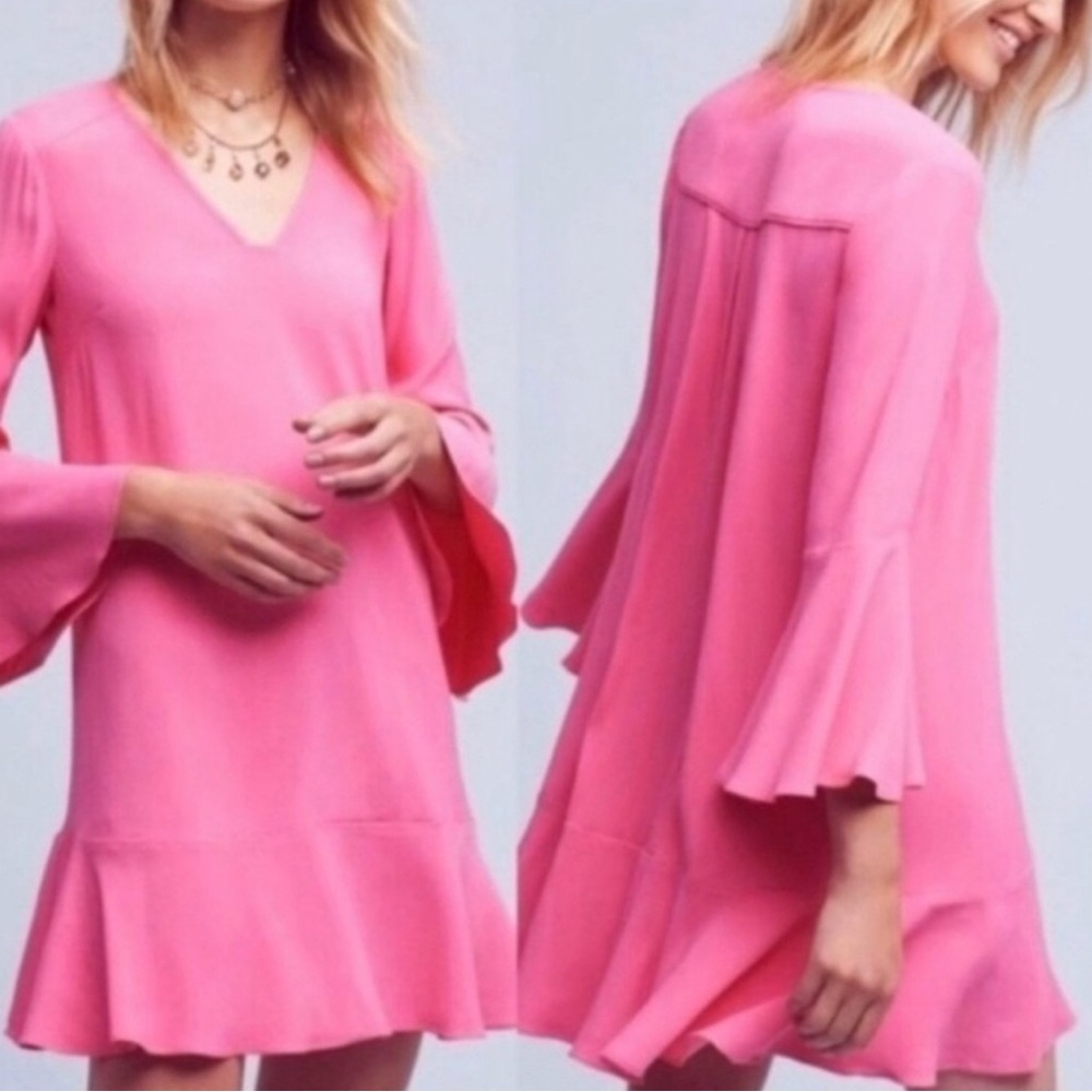 Anthropologie pink Carissa bell sleeve dress